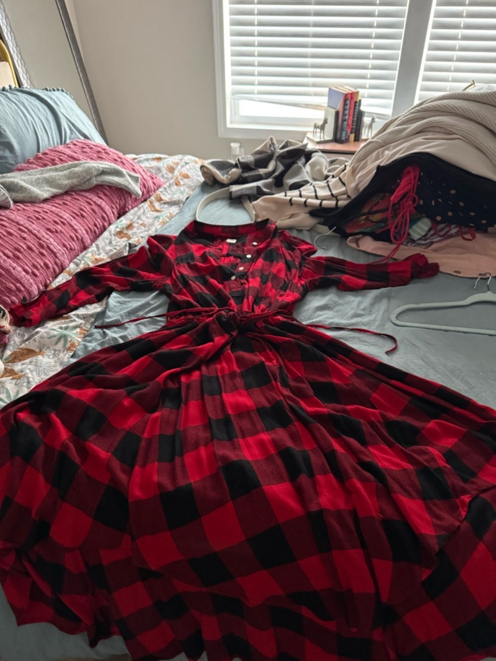 GAP Red and Black Buffalo Plaid Midi Dress